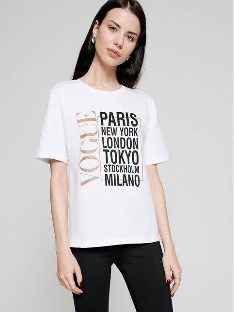Белая хлопковая футболка с принтом