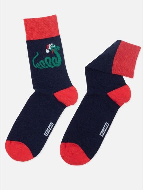 Новогодние мужские носки с пикотом «Змейка»