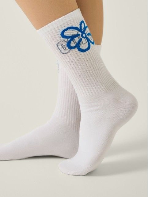 Носки в рубчик с надписью «CONTE» и рисунком «Ромашка»