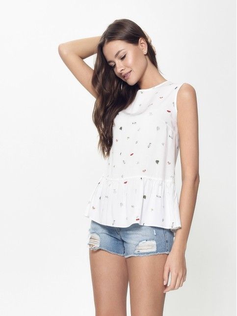 Ультрамодная блузка без рукавов с ярким принтом LBL 918