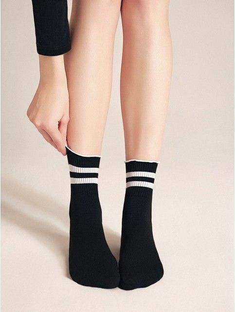 Удлиненные носки с волнистой резинкой в полоску