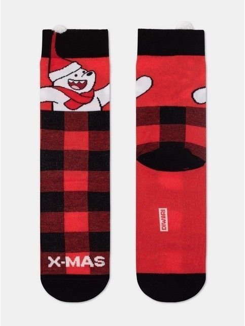 Новогодние носки с вывязанным пушистым пикотом «Xmas bear»