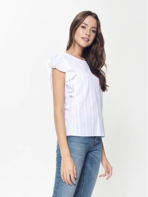 Хлопковая блузка женская с воланами LBL 906 пастельно-желтого цвета