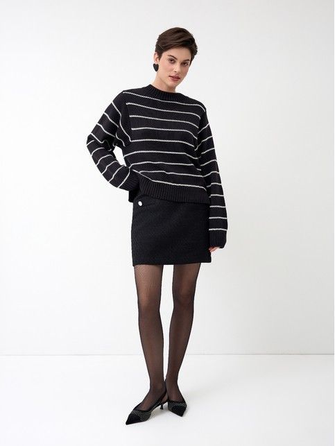 Джемпер объёмного силуэта в полоску из пряжи с хлопком LDK 24114 - купить в интернет-магазине Conte