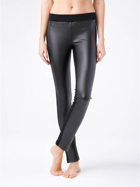 Леггинсы с кожаной отделкой