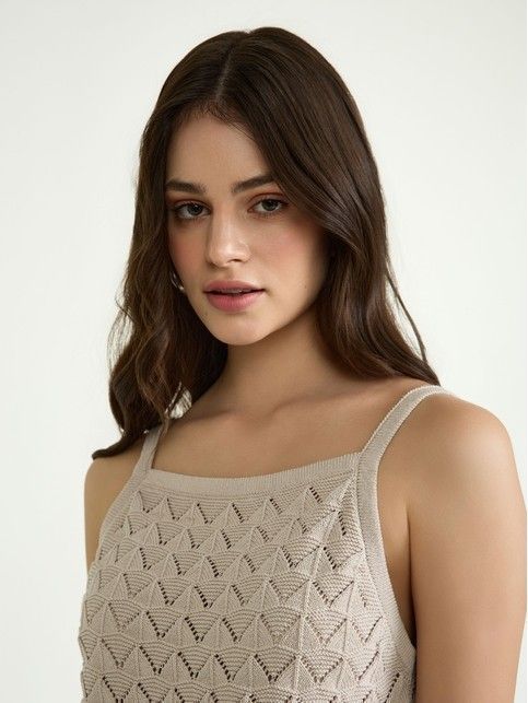 Топ на бретелях из хлопка с ажурным переплетением LDK2445