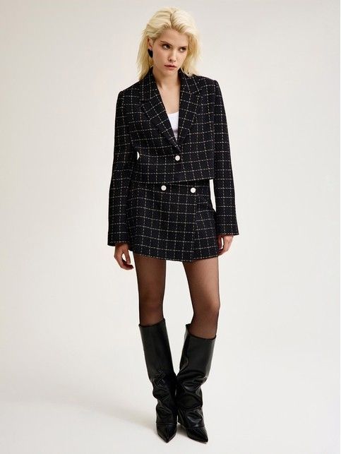 Укороченный жакет в клетку из твида LJ 3264
