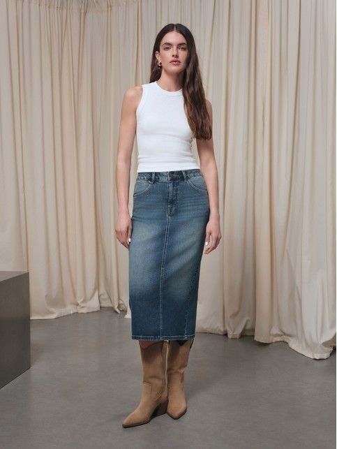 Джинсовая юбка-midi винтажной варки с дополнительной петлёй для кастомизаций CON-836 - купить в интернет-магазине Conte