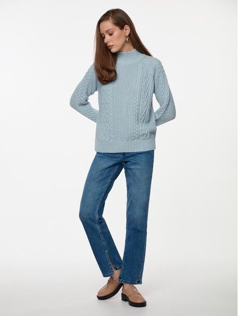 Фактурный джемпер с вязаными узорами из пряжи с шерстью LDK 297