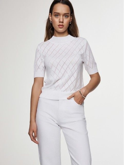 Джемпер прямого силуэта с ажурным переплетением “ромбы” LDK 2323