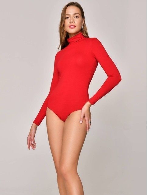 Базовая боди-водолазка женская из вискозы LBD 1155 темно-красного цвета