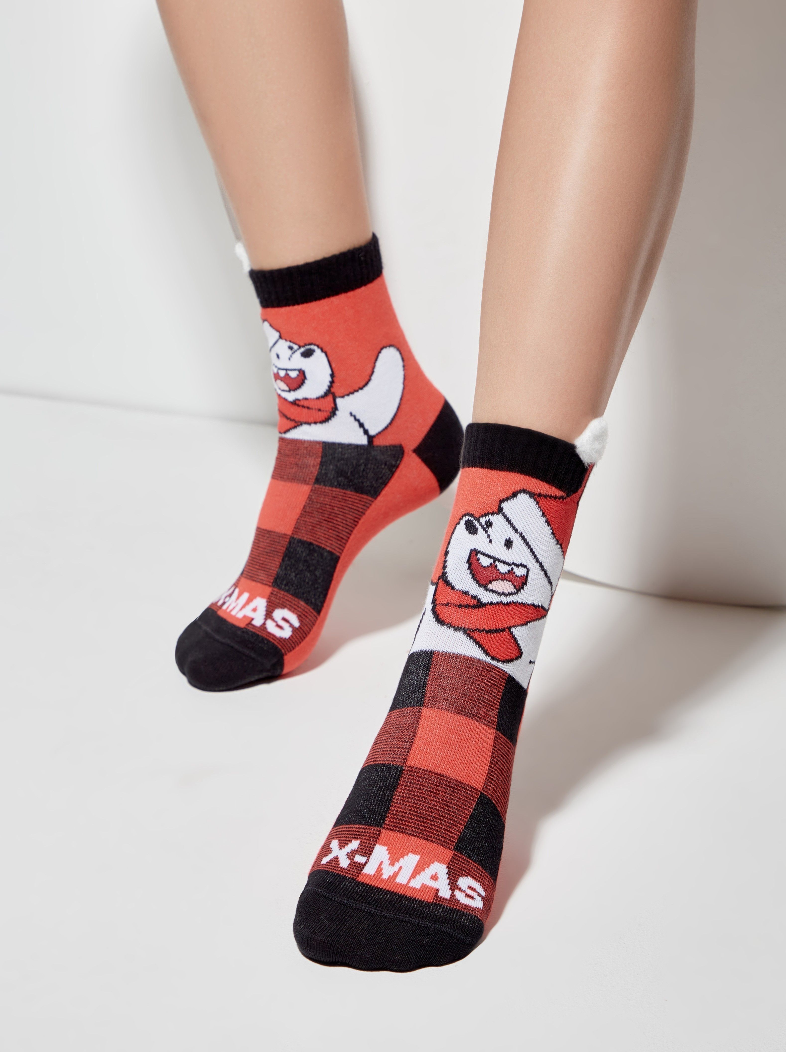 Новогодние носки с вывязанным пушистым пикотом «Xmas bear» Conte ⭐️, цвет красный, размер 13-14
