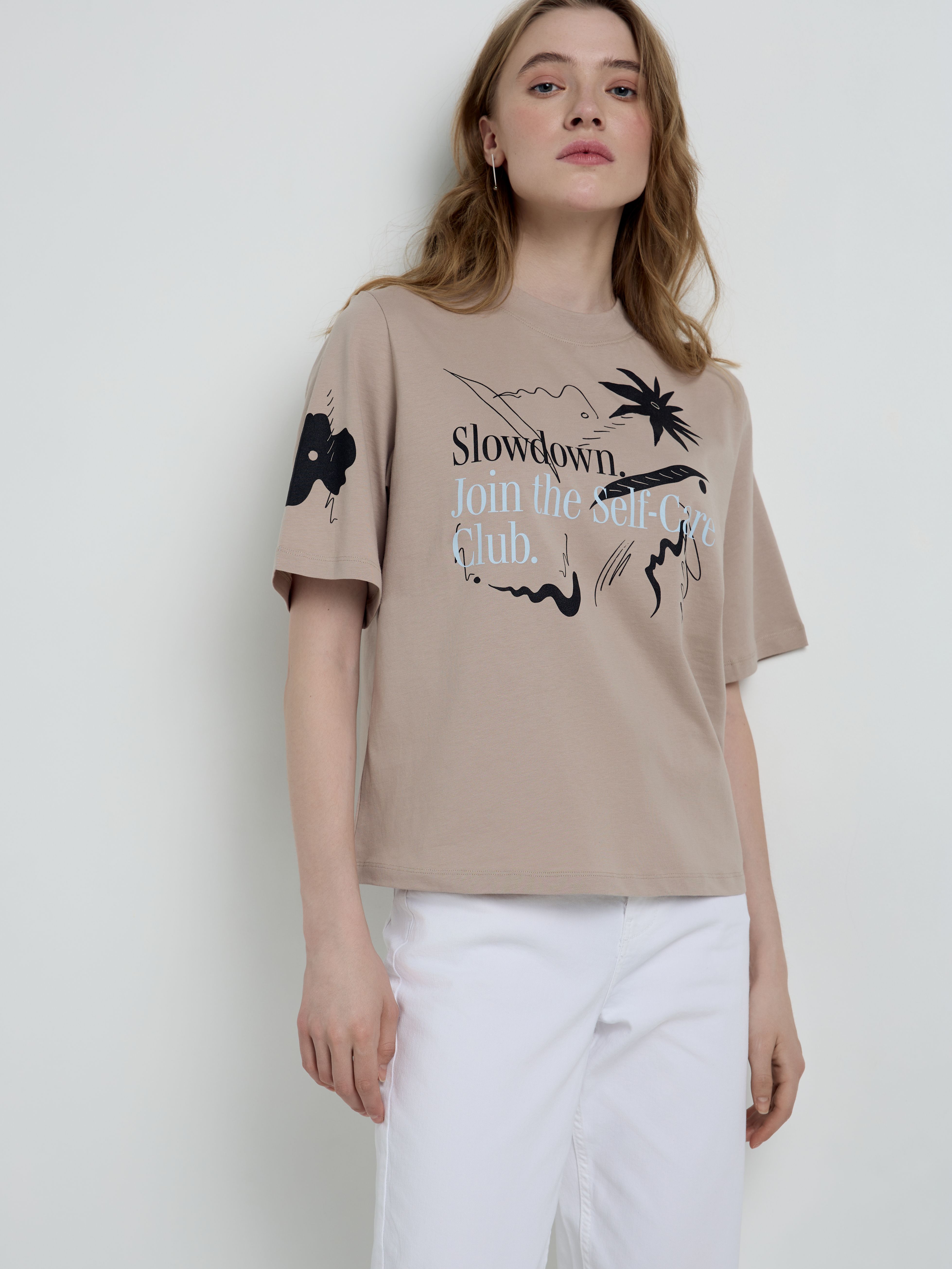 Свободная футболка из хлопка с рисунком «Slowdown» LD 2096 Conte ⭐️, цвет beige, размер 170-100/xl - фото 1
